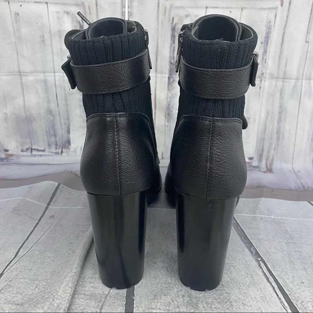Antonio Melani Size 7.5M 7.5 Black Leather Lace Up Chunky Ankle Booties Zip - Picture 6 of 15